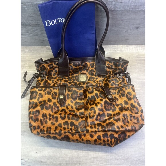 Dooney & Bourke Tote Bag Leopard Print Satchel Patent Leather Trim - Picture 1 of 13